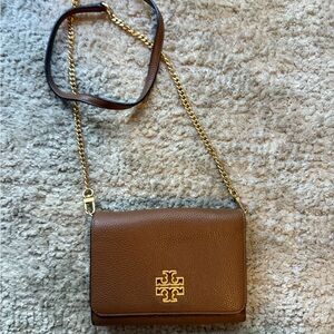 Tory Burch Brown Gold Crossbody Bag with Signature Logo